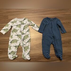 Carter's Green Dinosaur and Blue Striped Footies size 3/6M